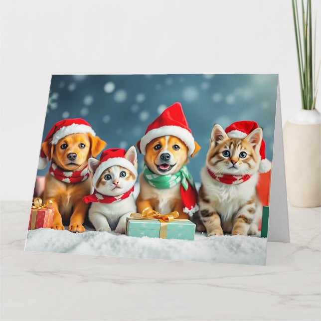 Tarjeta Perritos y Gatitos Navidad (Anverso)