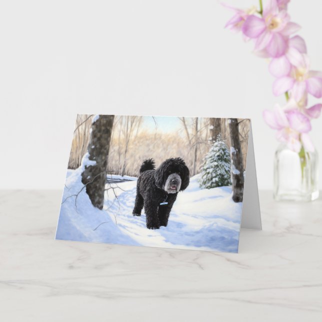 Tarjeta Perro acuático portugués deja que nieve Navidades (Orquídea)