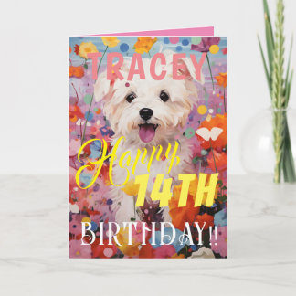 Tarjeta Perro Adorable Rosa Feliz Cumpleaños