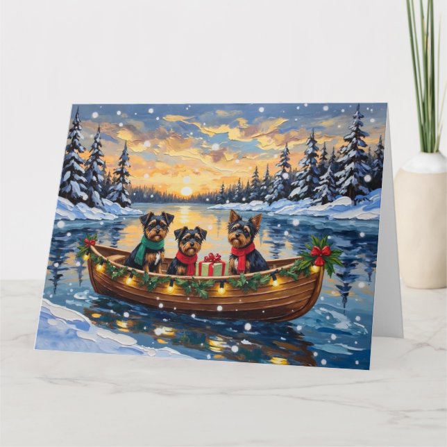 Tarjeta Perro Affenpinscher Navidad Barco Fiesta (Anverso)