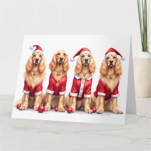 Tarjeta Perro afgano de Navidad con sombrero de Santa