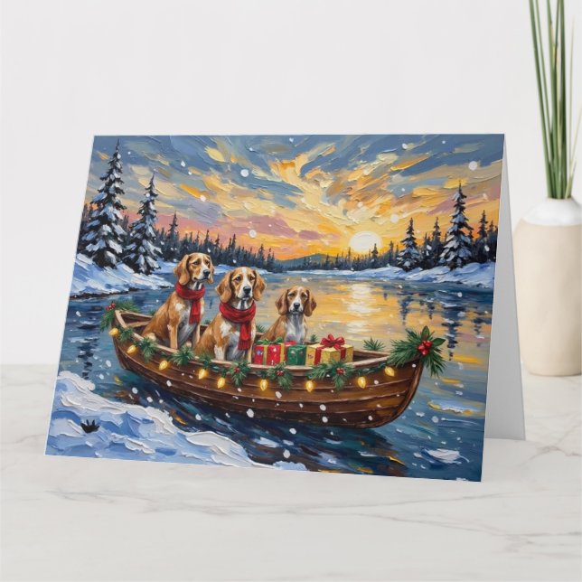 Tarjeta Perro afgano Navidad Barco Fiesta (Anverso)
