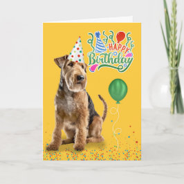 Tarjeta Perro Airedale en Gorra Fiesta en cumpleaños amari