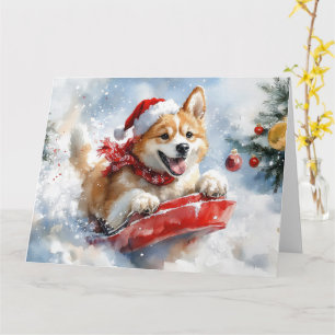 Tarjeta Perro Akita con manchas deja que nieve Navidades