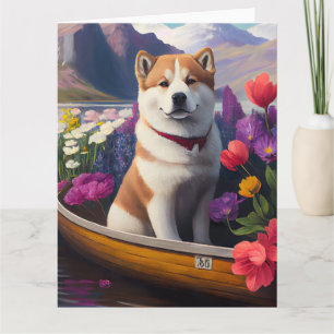 Tarjeta Perro Akita en una paleta: Una aventura escénica