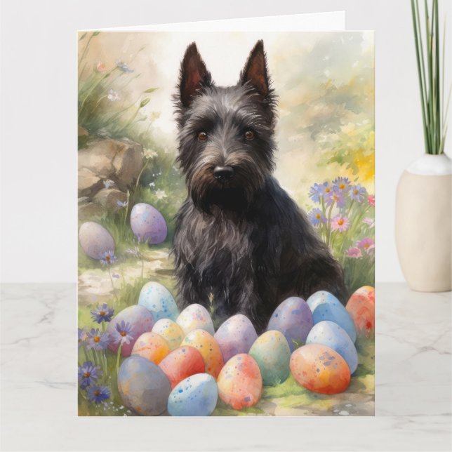 Tarjeta Perro atormentado escocés con festividad de huevos (Anverso)