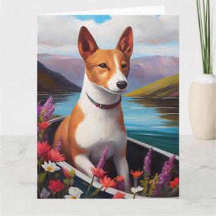 Tarjeta Perro Basenji en una Paleta: Una Aventura Escénica