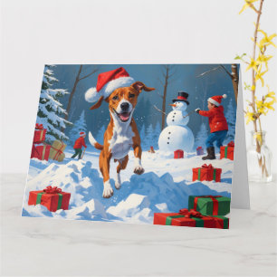 Tarjeta Perro Basenji jugando en la escena de invierno en 
