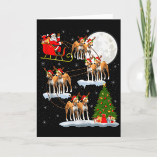 Tarjeta Perro Basenji Santa Trineo Volador Divertido Mágic