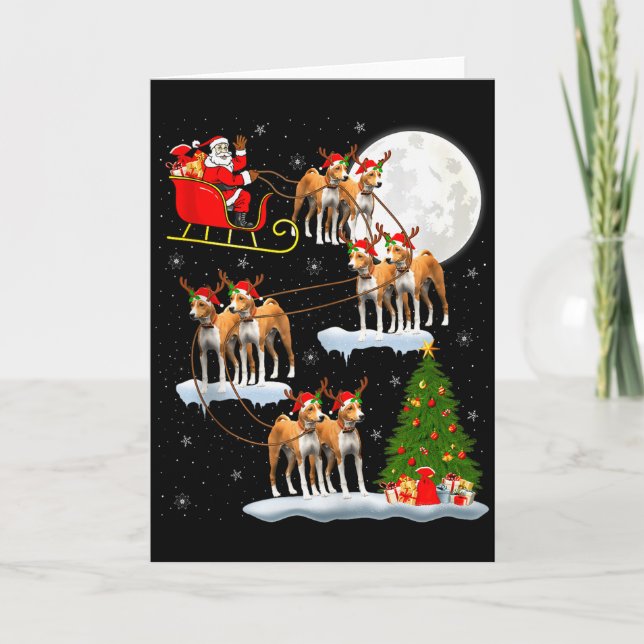 Tarjeta Perro Basenji Santa Trineo Volador Divertido Mágic (Anverso)