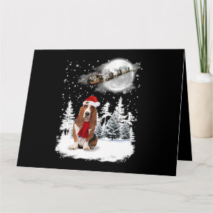 Tarjeta Perro Basset Hound Bajo la Luz de la Luna Nieve Na