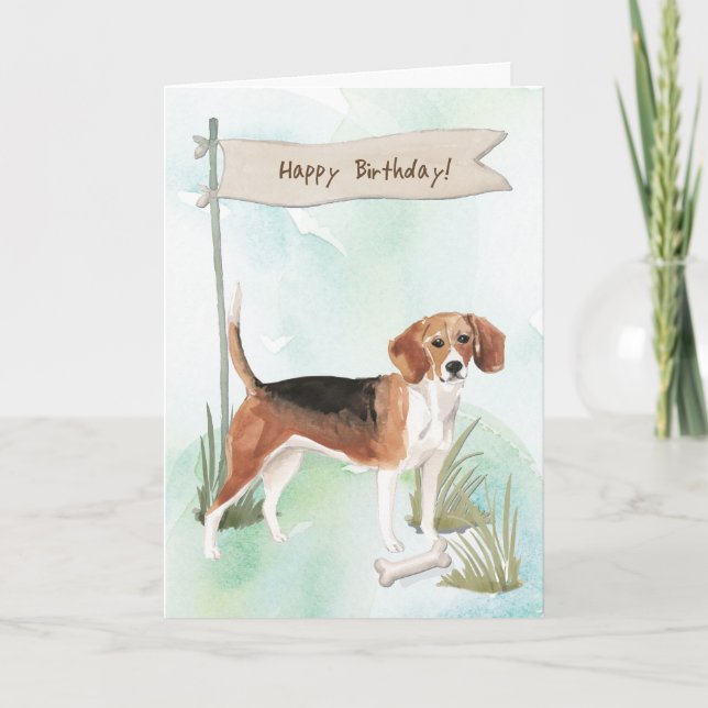 Tarjeta Perro Beagle Bajo Rótulo de Cumpleaños (Anverso)
