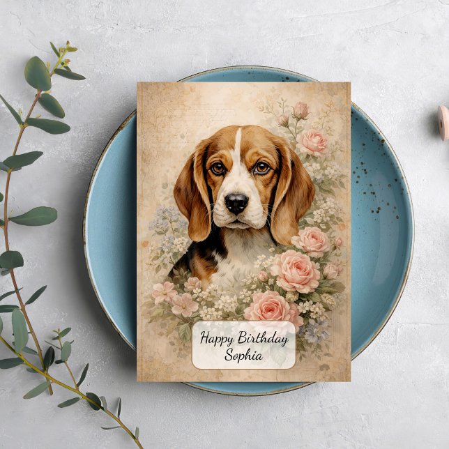 Tarjeta Perro Beagle con Rosas (Subido por el creador)