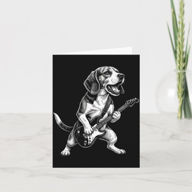 Tarjeta Perro Beagle Divertido Tocando Guitarra (Anverso)
