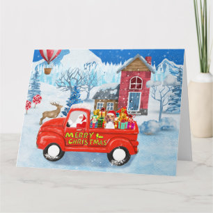 Tarjeta Perro Beagle en Camión de Entrega de Navidad Nieve