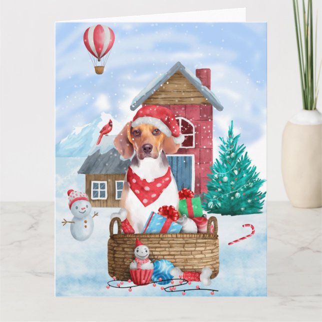 Tarjeta Perro Beagle En Casa De Perro De Navidades De Niev (Anverso)