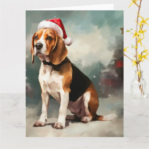 Tarjeta Perro beagle en Navidades de nieve
