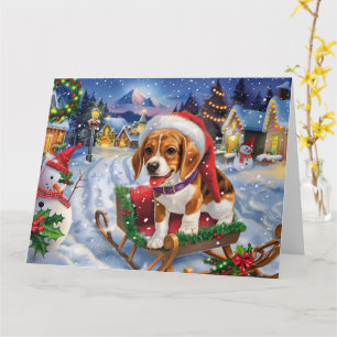 Tarjeta Perro Beagle en Navidades de Nieve de Sleigh
