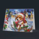 Tarjeta Perro Beagle en Navidades de Nieve de Sleigh<br><div class="desc">Perro en Sleigh cabalgando por la nieve,  Navidades regalan idea para los amantes del perro.</div>