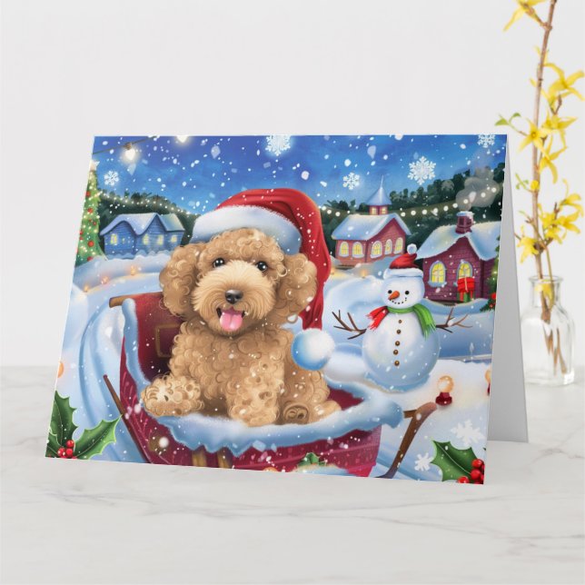 Tarjeta Perro Bernedoodle en Navidades de Nieve de Sleigh (flor amarilla)