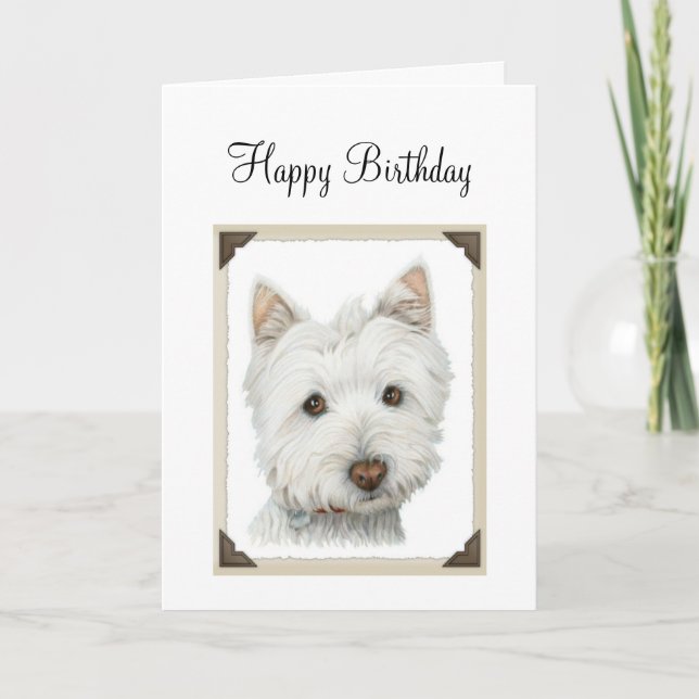 Tarjeta Perro blanco con bordes de papel rotos diseño (Anverso)