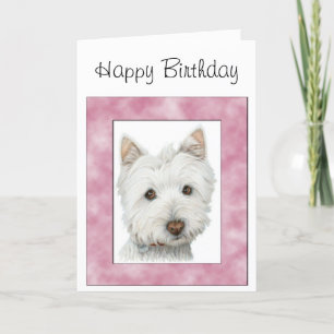 Tarjeta Perro blanco en arte de marco rosado