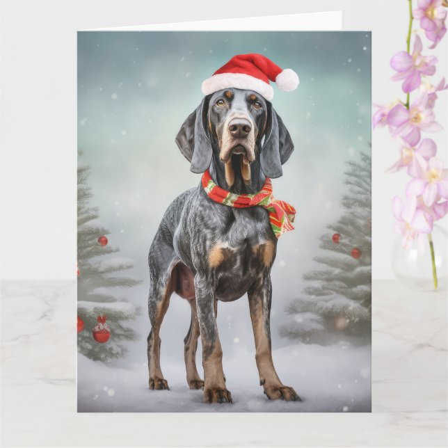 Tarjeta Perro Bluetick Coonhound en Navidad con Nieve  (Orquídea)