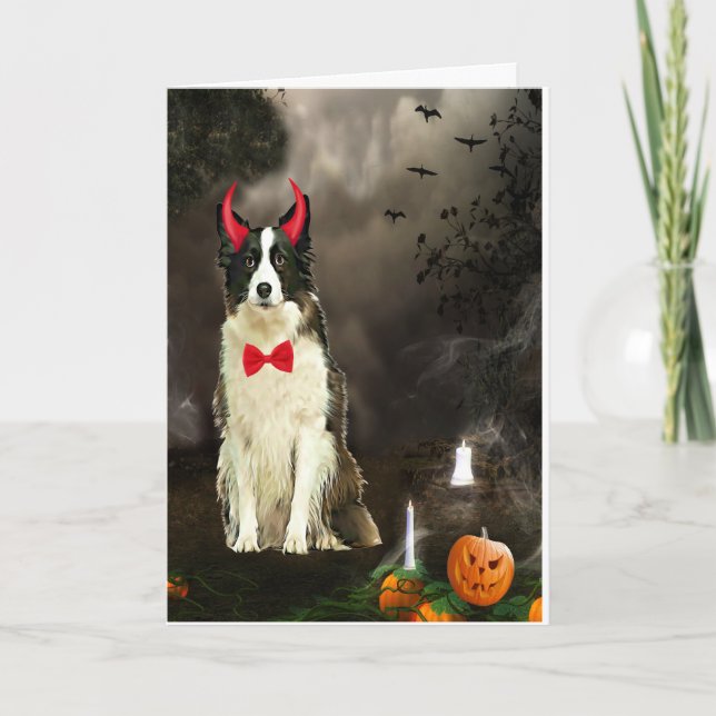 Tarjeta Perro Border Collie con disfraz de Halloween  (Anverso)