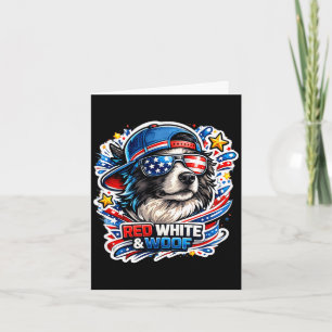 Tarjeta Perro border collie divertido rojo blanco y guau