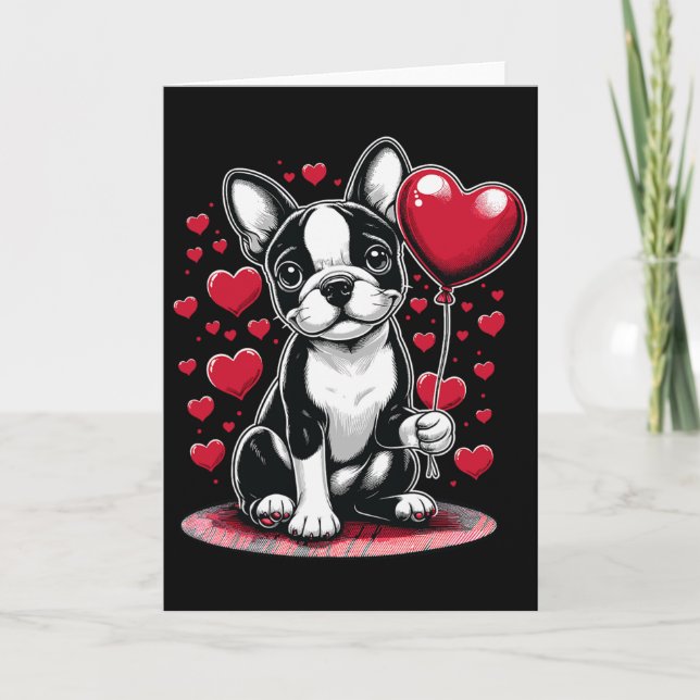 Tarjeta Perro Boston Terrier Día de San Valentín Dueño de  (Anverso)