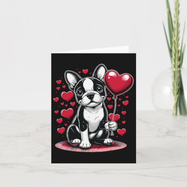 Tarjeta Perro Boston Terrier Día de San Valentín Dueño del (Anverso)