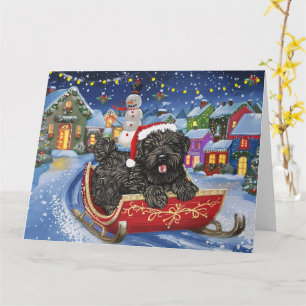 Tarjeta Perro Bouvier Des Flandres en Trineo Nieve Navidad