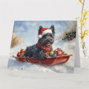 Tarjeta Perro Bouviers Des Flandres en Trineo de Navidad