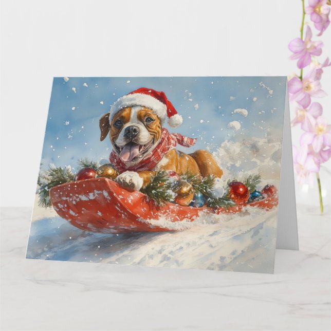 Tarjeta Perro Boxer con manchas deja que nieve Navidades (Orquídea)
