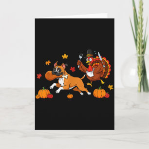 Tarjeta Perro Boxer Divertido Pavo Otoño Día de Acción de