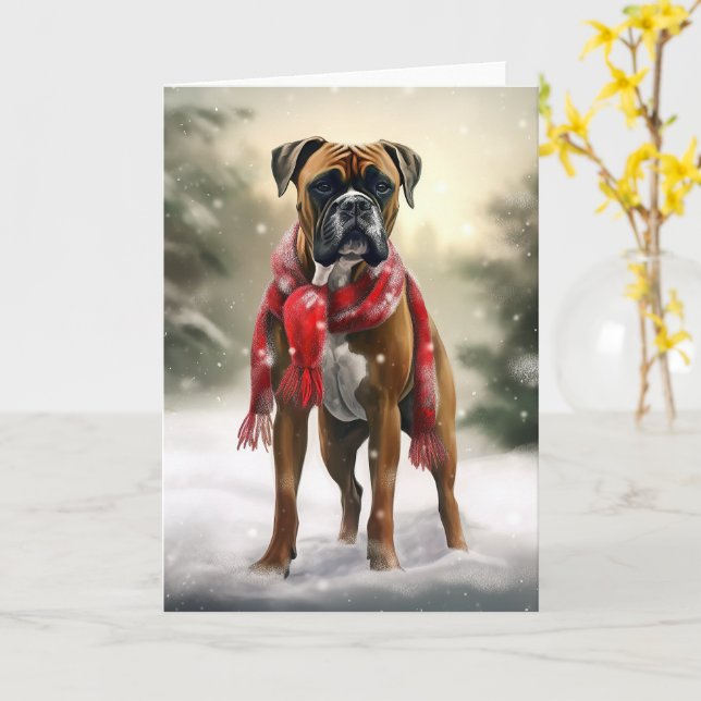 Tarjeta Perro Boxer en Navidades de Nieve (flor amarilla)
