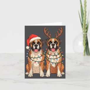Tarjeta Perro Boxer Navidad Sombrero Santa Reno Luces Paja