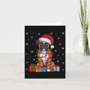Tarjeta Perro Boxer Nochebuena fea alumbrando Santa Hat Bo