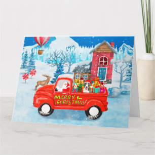Tarjeta Perro Bull Terrier en Camión de Entrega de Navidad