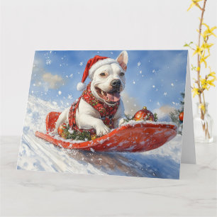 Tarjeta Perro Bull Terrier en Trineo Deja que Nieve Navida