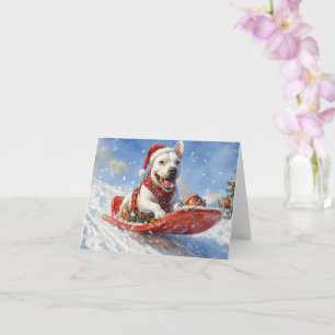 Tarjeta Perro Bull Terrier en Trineo Deja que Nieve Navida