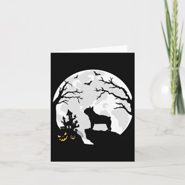 Tarjeta Perro bulldog En La Luna Vestimenta Halloween Homb (Anverso)