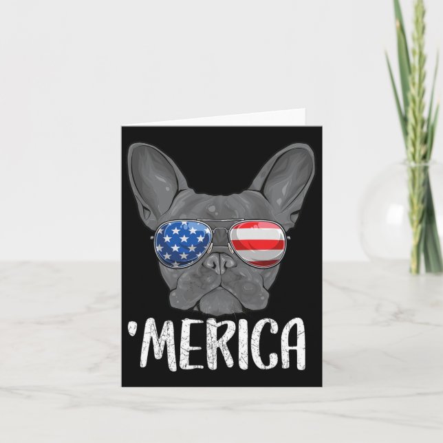 Tarjeta Perro Bulldog Francés 4 De Julio Bandera Estadouni (Anverso)