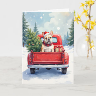 Tarjeta Perro Bulldog Francés Camión de Navidad Vintage Fi