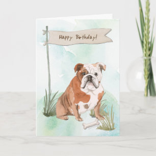 Tarjeta Perro Bulldog inglés bajo Rótulo de cumpleaños