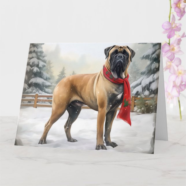 Tarjeta Perro bullmastiff en Navidades de nieve (Orquídea)