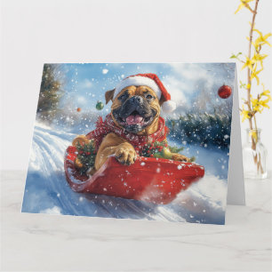Tarjeta Perro Bullmastiff en Trineo Deja que Nieve Navidad
