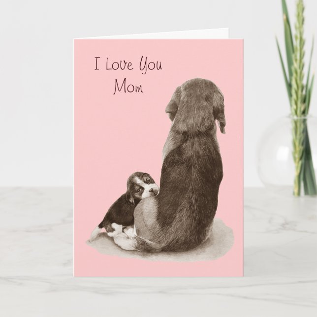 Tarjeta Perro cachorro beagle con verso para mamá (Anverso)