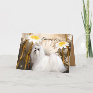 Tarjeta Perro Cachorro Blanco Flores "Pensando en