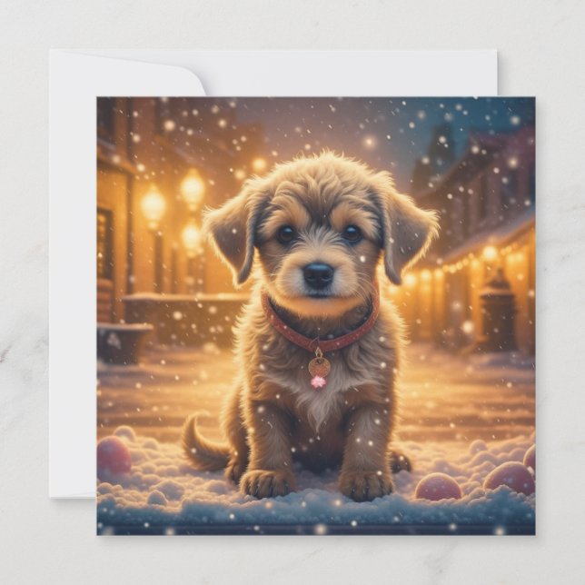 Tarjeta Perro cachorro en los Navidades personalizados de  (Anverso)